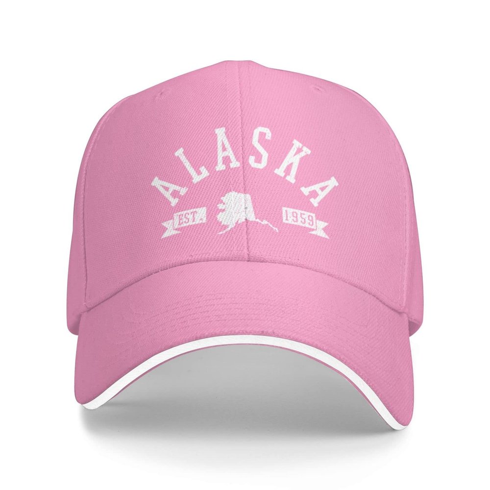 Alaska Est. 1959 State Map Souvenir Gift Men Baseball Cap Women Adjustable Sun Summer Dad Golf Trucker Hat Pink