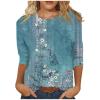 3/4 Sleeve Womens Tops Summer 2025 Trendy Medium Green Round Neck Casual Basic Elbow Daily Blouse Floral Print T Shirts Loose Fit Three Quarter Sleeve Blouses view 1