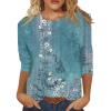 3/4 Sleeve Womens Tops Summer 2025 Trendy Medium Green Round Neck Casual Basic Elbow Daily Blouse Floral Print T Shirts Loose Fit Three Quarter Sleeve Blouses view 2
