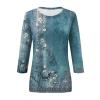 3/4 Sleeve Womens Tops Summer 2025 Trendy Medium Green Round Neck Casual Basic Elbow Daily Blouse Floral Print T Shirts Loose Fit Three Quarter Sleeve Blouses view 3