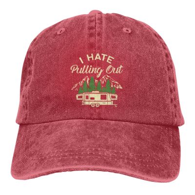 I Hate Pulling Out Funny Travel Men Baseball Cap Summer Vintage Washed Distressed Sun Cowboy Trucker Hat Red