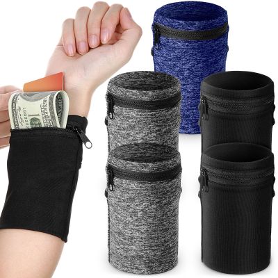 Honoson 5 Pcs Wrist Wallet for Women Men, Wristband with Zipper Wrist Pouch Purse for Run Spandex Wristbands Sweatband Wallet for Run Walk Hike Jog Travel Events Keys Cash Napkin(Black, Gray, Navy)
