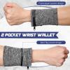 Honoson 5 Pcs Wrist Wallet for Women Men, Wristband with Zipper Wrist Pouch Purse for Run Spandex Wristbands Sweatband Wallet for Run Walk Hike Jog Travel Events Keys Cash Napkin(Black, Gray, Navy) view 3