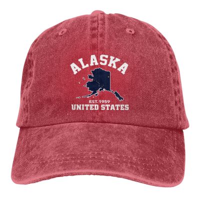 Alaska Est 1959 Patriotic Flag Men Baseball Cap Women Vintage Washed Sun Summer Trucker Hat Red