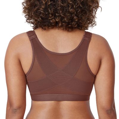 DELIMIRA Women's Front Closure Posture Wireless Back Support Full Coverage Bra Brown Violet 34G