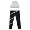 YEAHDOR Kids Girls 2 Piece Dance Set Metallic Sleeveless Tank Top with Skating Legging Ice Skating Gymnastic Outfit Silver 10 Years view 3