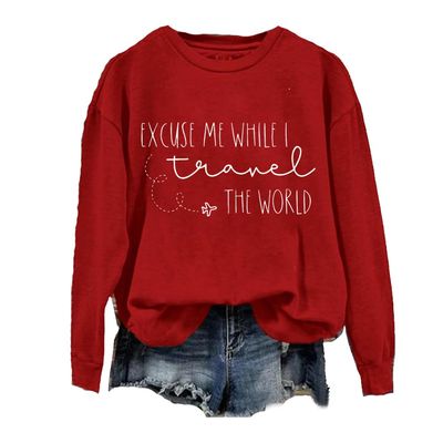MOGUI Excuse Me While I Travel The World Sweatshirt Plus Size Excuse Me While I Travel The World Sweatshirt Women Carmine