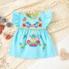 3 Month Infant Baby Girl Embroidery Mexican Dress Ethnic Wear Ruffle Sleeve Sundress Cinco De Mayo Fiesta Outfits 3-6 Months Mint Green view 3