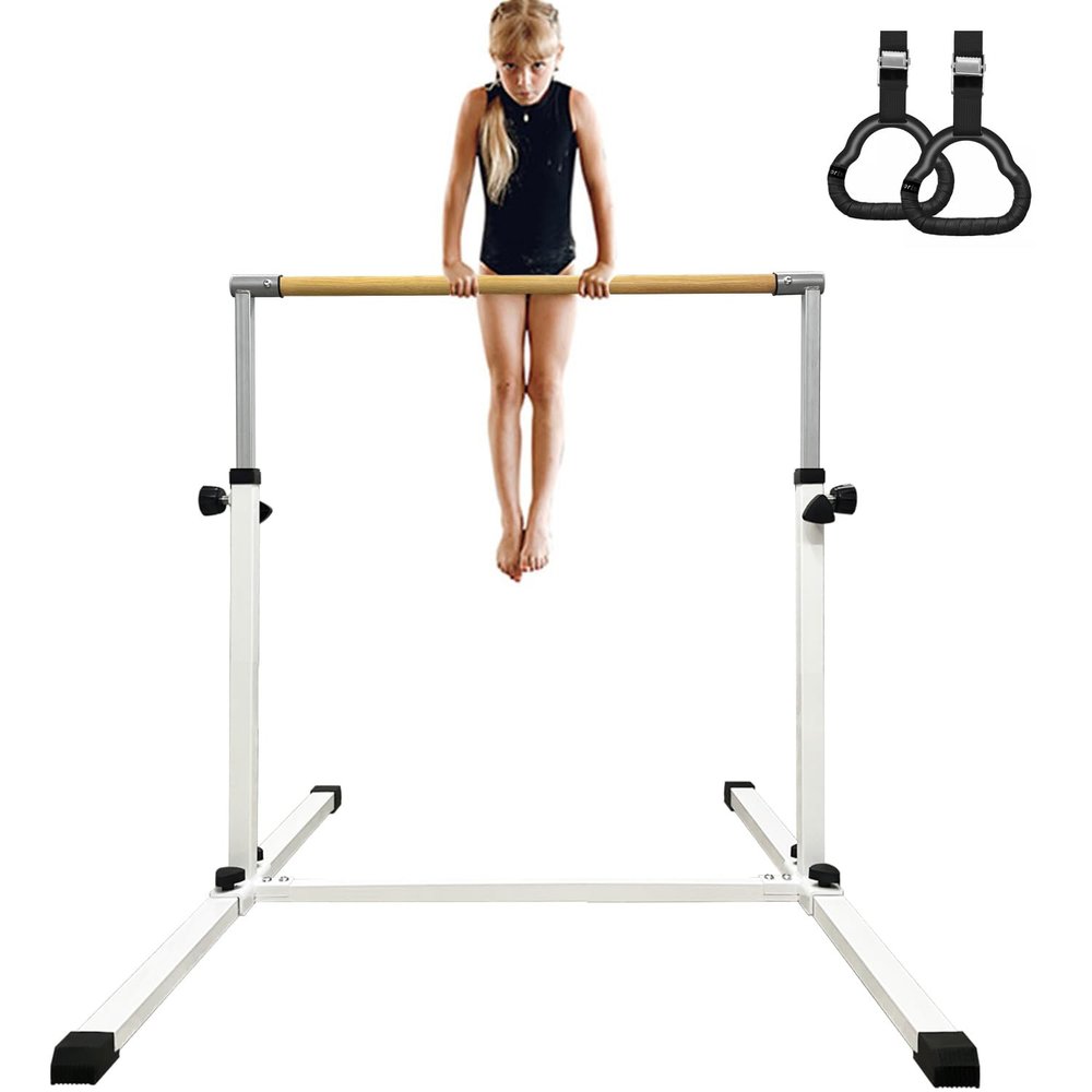 XDEMODA The Latest Model Gymnastics Bar for Kids Ages 3-15 for Home, Anti-Slip, Easy to Assemble, 35 to 55 Adjustable Height Gymnastic Horizontal Bars Equipment (Gym bar, White)