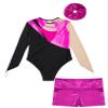 Aislor Kids Girls Shiny Rhinestone Mesh Long Sleeve Gymnastics Leotard Tumbling Bodysuit and Metallic Shorts Hair Band Hot Pink 8 Years view 4