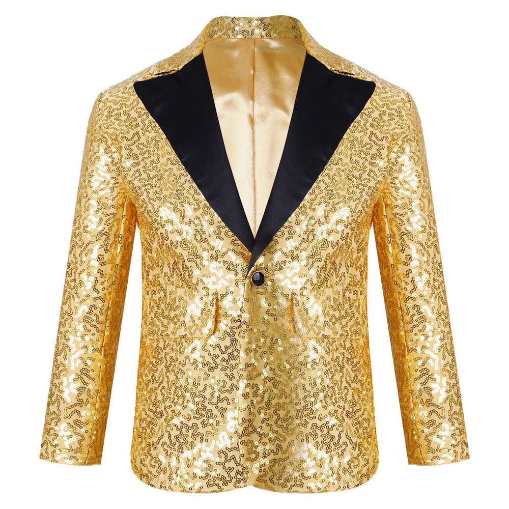 Xnihocha Kids Boys Sequin Jacket Suit Blazer Prom Tuxedo Wedding Dinner Party Tuxedo Gold 14 Years