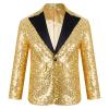 Xnihocha Kids Boys Sequin Jacket Suit Blazer Prom Tuxedo Wedding Dinner Party Tuxedo Gold 14 Years view 1