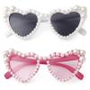 PEGH 2 Pack Kids Heart Shaped Sunglasses for Toddler Girls Pearl Party Sunglasses Cat Eye Bling Sun Glasses Age 5-10 UV 400 Protection view 1