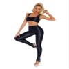 YiZYiF Women 2 Piece Workout Sets Butt Lifting Legging with Sports Bra Crop Top Jogging Yoga Outfits Glossy Black A X-Large view 2