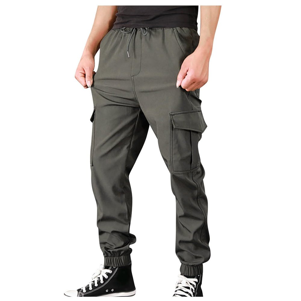 Mens Cargo Pants, Men's with Pockets Tapered Joggers for Men Athletic Pants Workout, Jogging, Running Track Pants Jogger Camo Pants Black Working Pants Zipper Pants Sweats (XXL, Green)