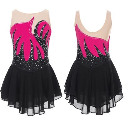 Agoky Girls Shiny Rhinestones Figure Skating Dress Ballet Lyrical Dance Costume Gymnastics Leotard Tutu Skirt Hot Pink 16 Years