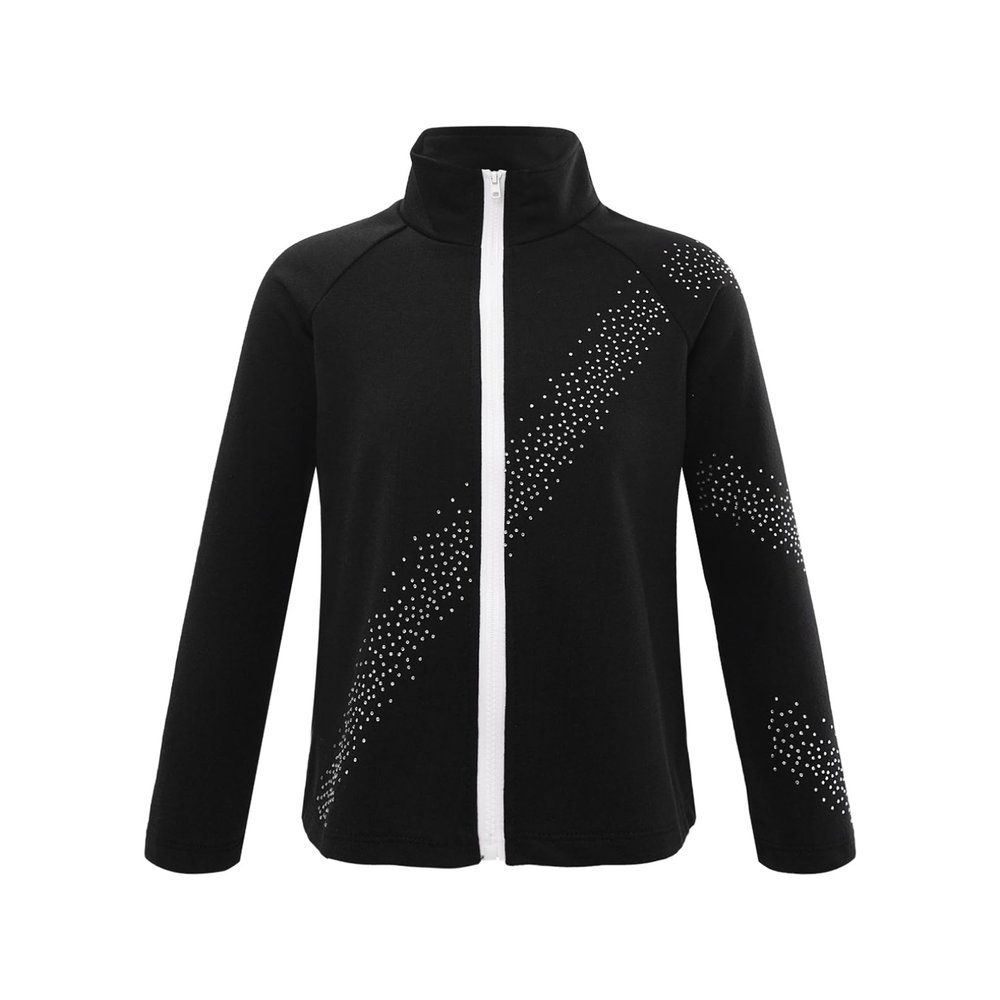 Agoky Skate Jacket for Boys Girls Figure Skating Jackets Tops Training Outfits Competition Outwear Sports Workout Black 12 Years