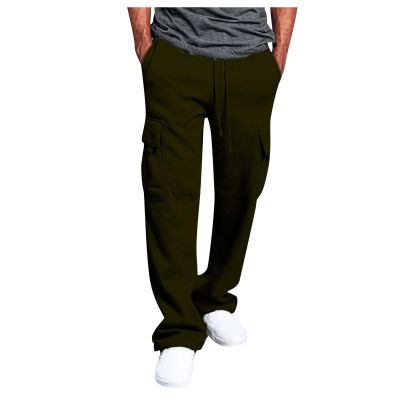 Mens Pants, Men's Cargo Loose Fit Pants Joggers for Men with Pockets, Open Bottom Drawstring Sweat Pants Adult Black Work Pants Baggy Epaulet Pants Tactical Pants (M, Army Green)