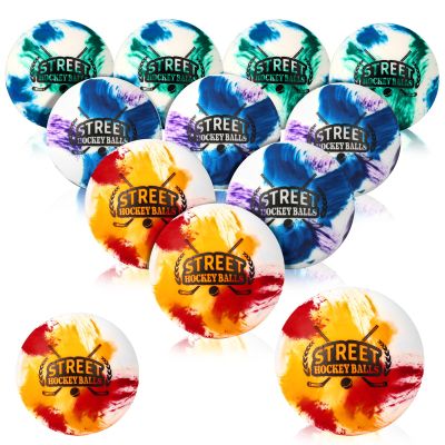 DLUGOPIS 48 Pack Street & Roller Hockey Balls - Official Size, High Density, No Bounce Design for Temperatures Above 32F (Assorted Colors)