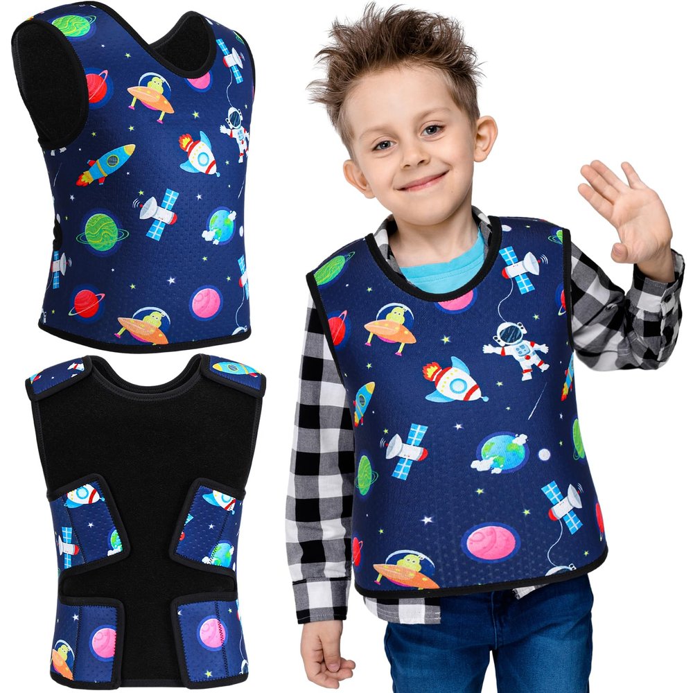 Janmercy Kids Compression Vest Ages 2 to 9 Soft Adjustable Breathable Neoprene Comfort Vest for Boys Girls School Home Daily(Outer Space,Medium)
