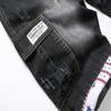 SHOOYING Men's Summer Stretch Ripped Holes Denim Cargo Short Casual Holiday Jean Shorts Fit Multi-Pocketss, Black, US 38 view 2