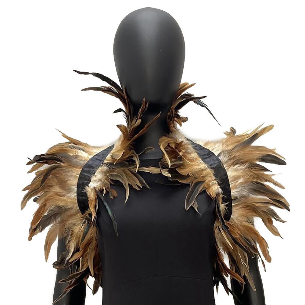 ihreesy Feather Neck Wrap Collar,Natural Feather Necklace Collar Feather Cape Shawl Feather Shrug Shawl Wrap for Halloween Costume,Brown