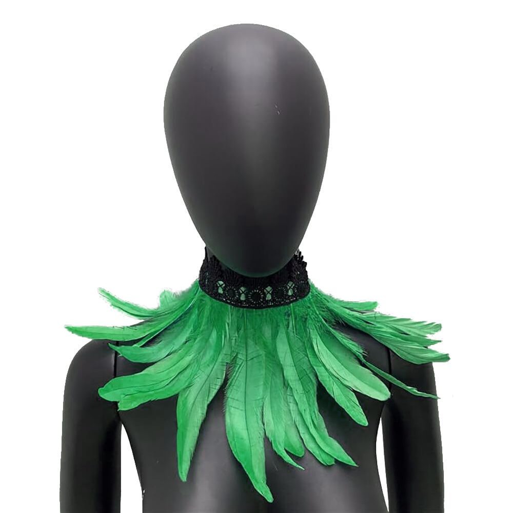 ihreesy Feather Scarf,Feather Neck Collar DIY Colorful Feather Shrug Cape Shoulder Wrap Feather Necklace Collar Accessories,Pure Green