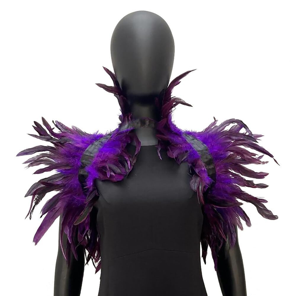 ihreesy Feather Neck Wrap Collar,Natural Feather Necklace Collar Feather Cape Shawl Feather Shrug Shawl Wrap for Halloween Costume,Viola