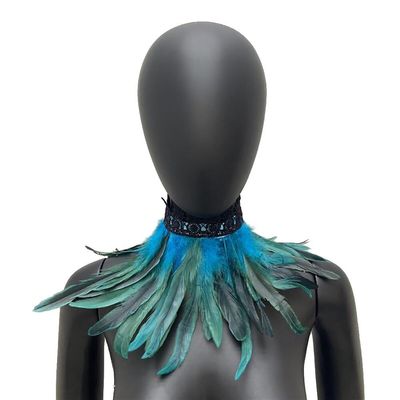 ihreesy Feather Scarf,Feather Neck Collar DIY Colorful Feather Shrug Cape Shoulder Wrap Feather Necklace Collar Accessories,Blue Lake