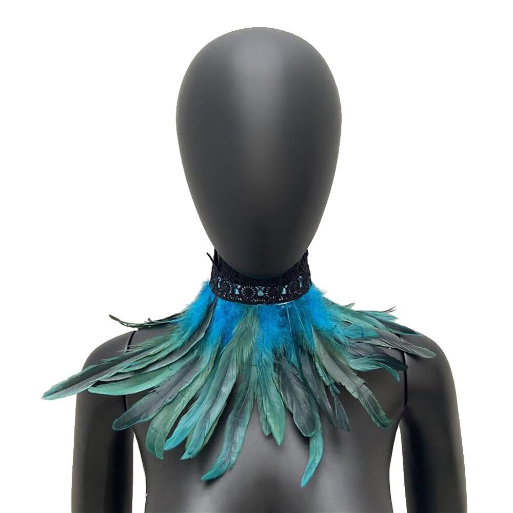 ihreesy Feather Scarf,Feather Neck Collar DIY Colorful Feather Shrug Cape Shoulder Wrap Feather Necklace Collar Accessories,Blue Lake