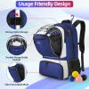 Arcoyard Extra Large Lacrosse Backpack with 2 Stick Holders, Professional Lacrosse Bag with Ventilated Cleats Compartment and Insulated Pocket, for All Lacrosse or Field Hockey Gear, Blue and White view 3