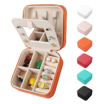 Travel Jewelry Box with Mirror, PU Leather Small Jewelry Organizer for Women Girls, Double Layer Jewelry Organizer Box, Portable Mini Travel Case Display Storage Holder Boxes Pink
