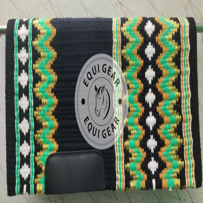 EQUIGEAR Western Show Horse Saddle Blanket New Zealand Wool Western Design Handmade Saddle Blanket Top Wool Pad Sensor Flex (Customization Available) ZB-0012 (34x42)