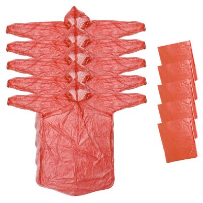 PATIKIL Rain Ponchos for Adults, 5 Pack Disposable Rain Coat for Hiking Amusement Park Outdoor Activities, Red