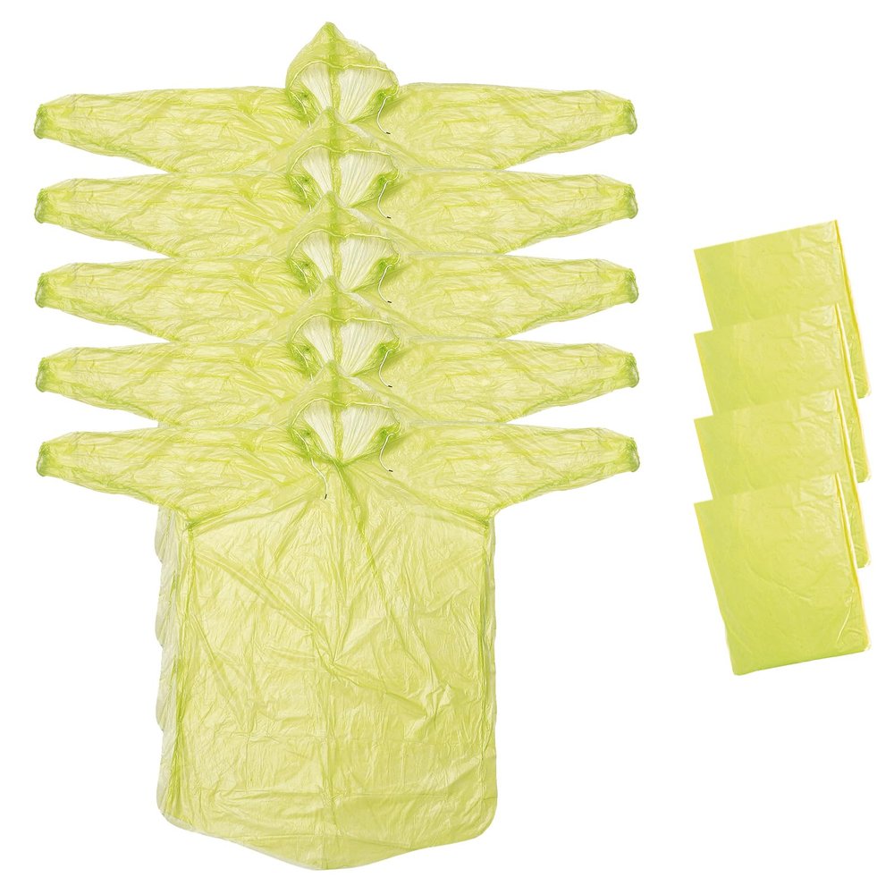 PATIKIL Rain Ponchos for Adults, 4 Pack Disposable Rain Coat for Hiking Amusement Park Outdoor Activities, Yellow
