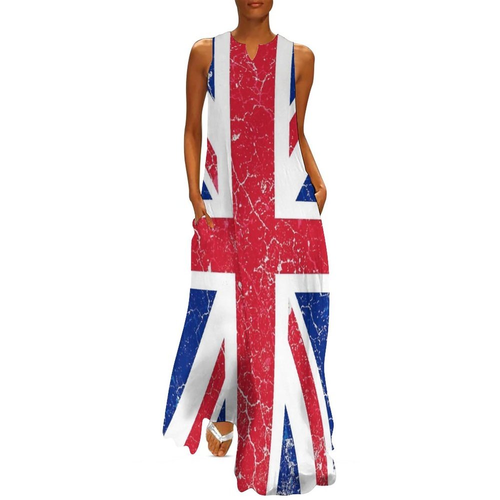 British Flag Women's Short Sleeve Maxi Dresses Casual Long Loose Dresses with Pockets XL