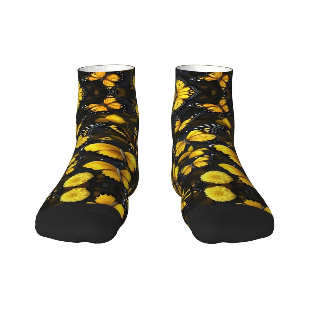 ZISHAK Yellow Flowers Butterflies Adult Sports Socks,No-Heel Casual Socks,Sailor Socks For Comfort And Style