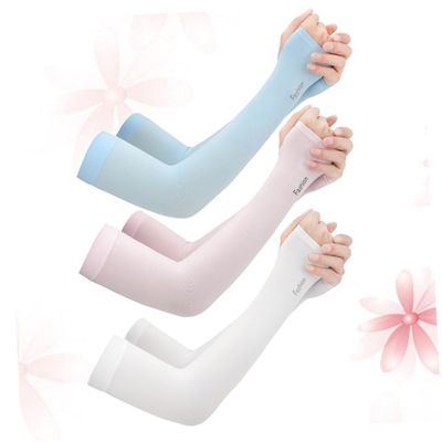 Kisangel 3pairs Men Women Sports Arm Sleeves Cooling Cuffs Padded Elbow Protection Elastic Non-slip Sun Protection Sleeves Sky