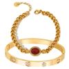 A D. ALLEN & DANMI. 18 K Gold Plated Love Bangle Bracelet Natural Stone Agate Bracelet Stainless Steel Bangle Set for Love (2 Sests (Red Stone)) view 1
