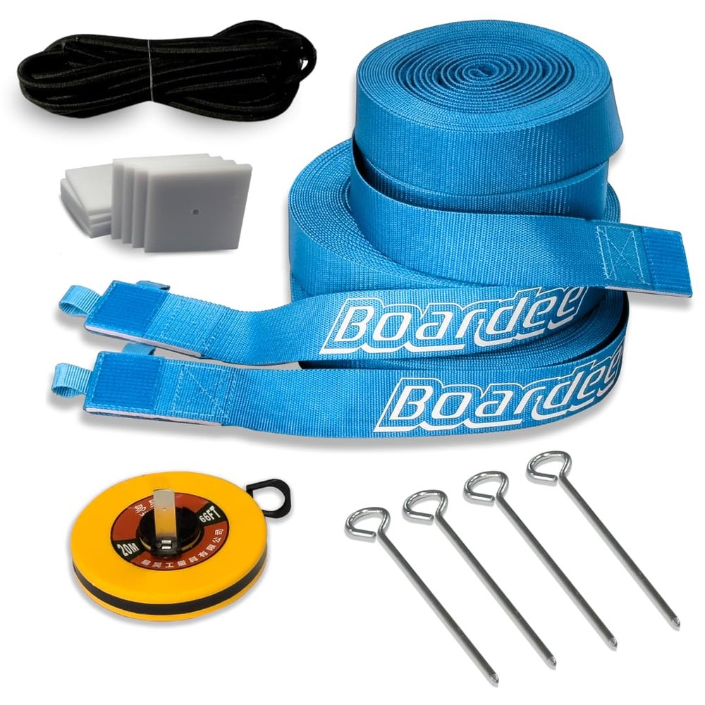 Boardee Professional Beach Volleyball Court Lines Adjustable (26.3' x 52.6' or 29.5' x 59.05') 2-Inch Wide Durable Sand Boundary Lines with Double-Function Hook & Loop System Light Blue