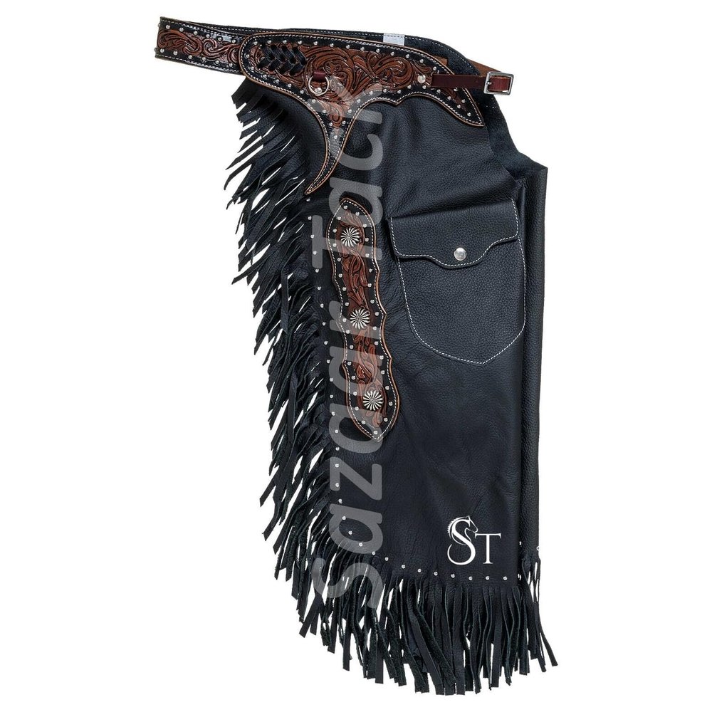 Sazaar Tack Western Leather Chinks Chaps Basket Weave Hand Tooled for Men Women Kids Custom Made Small Medium Large ST-CHI-058 (X-Large)