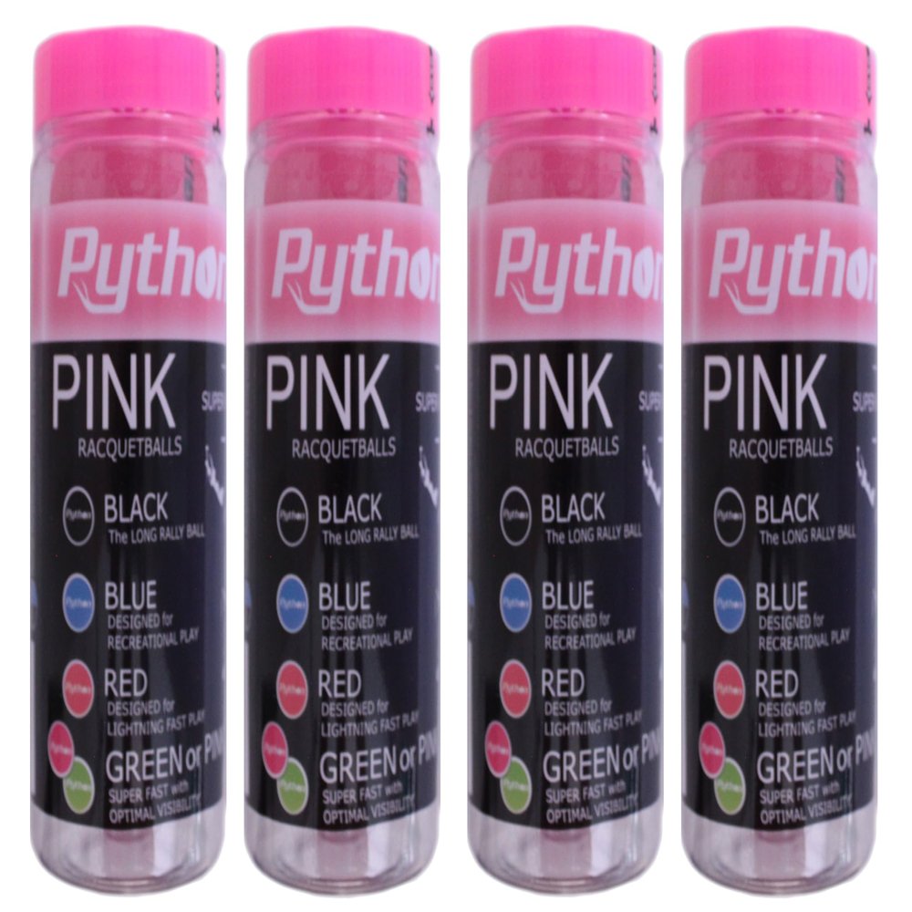 Python (Pink) Racquetballs (Super Fast w/Optimal Visibility) (4-Cans/12-Balls)