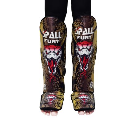 Muay Thai Shin Guards for Kickboxing Martial Arts BJJ Boxing Equipment MMA Training and Sparring Leg Guard with Instep Protection Pads (Fury-Golden, Small/Medium)