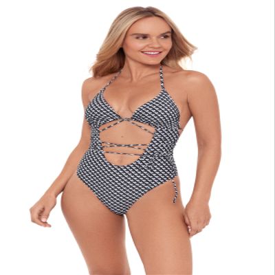 Sports Illustrated Women's Cutout One Piece w/Wrap Tie Detail, Nitty Griddy, Small