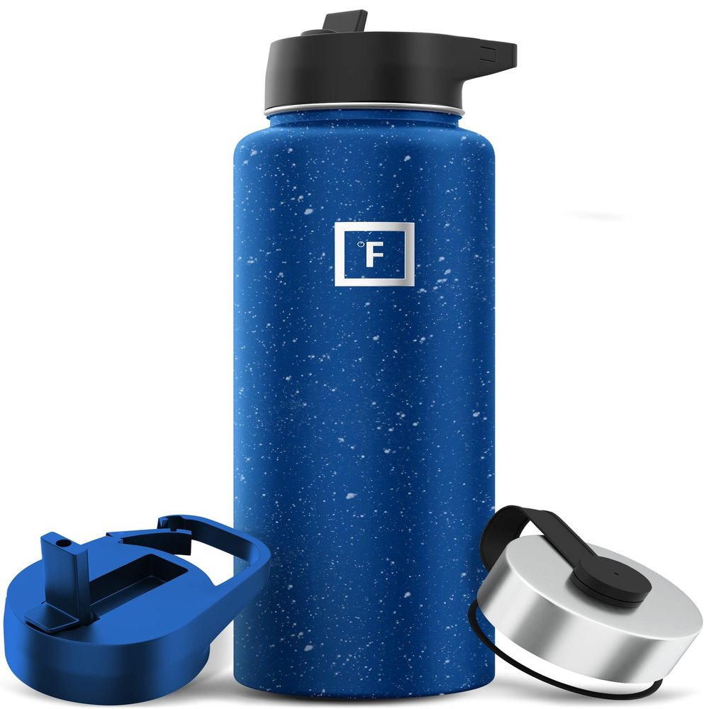 IRON FLASK Camping & Hiking Hydration Flask with Straw, Wide Mouth Insulated Stainless Steel Sports Water Bottle - 40 oz Cobalt Speckle