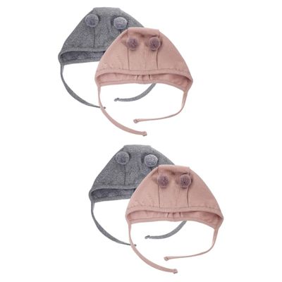 FAVOMOTO 4pcs Newborn Cotton Hats for Spring Autumn Adorable Ear Design Caps Lightweight Warm Boy Girl Headwear Khaki Gray