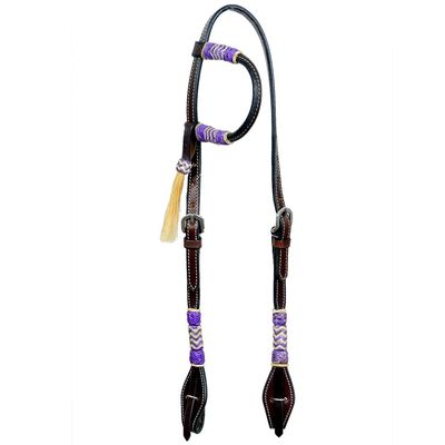 BAR H EQUINE Western Horse Genuine Leather Raw Hide One Ear Headstall Dark Brown