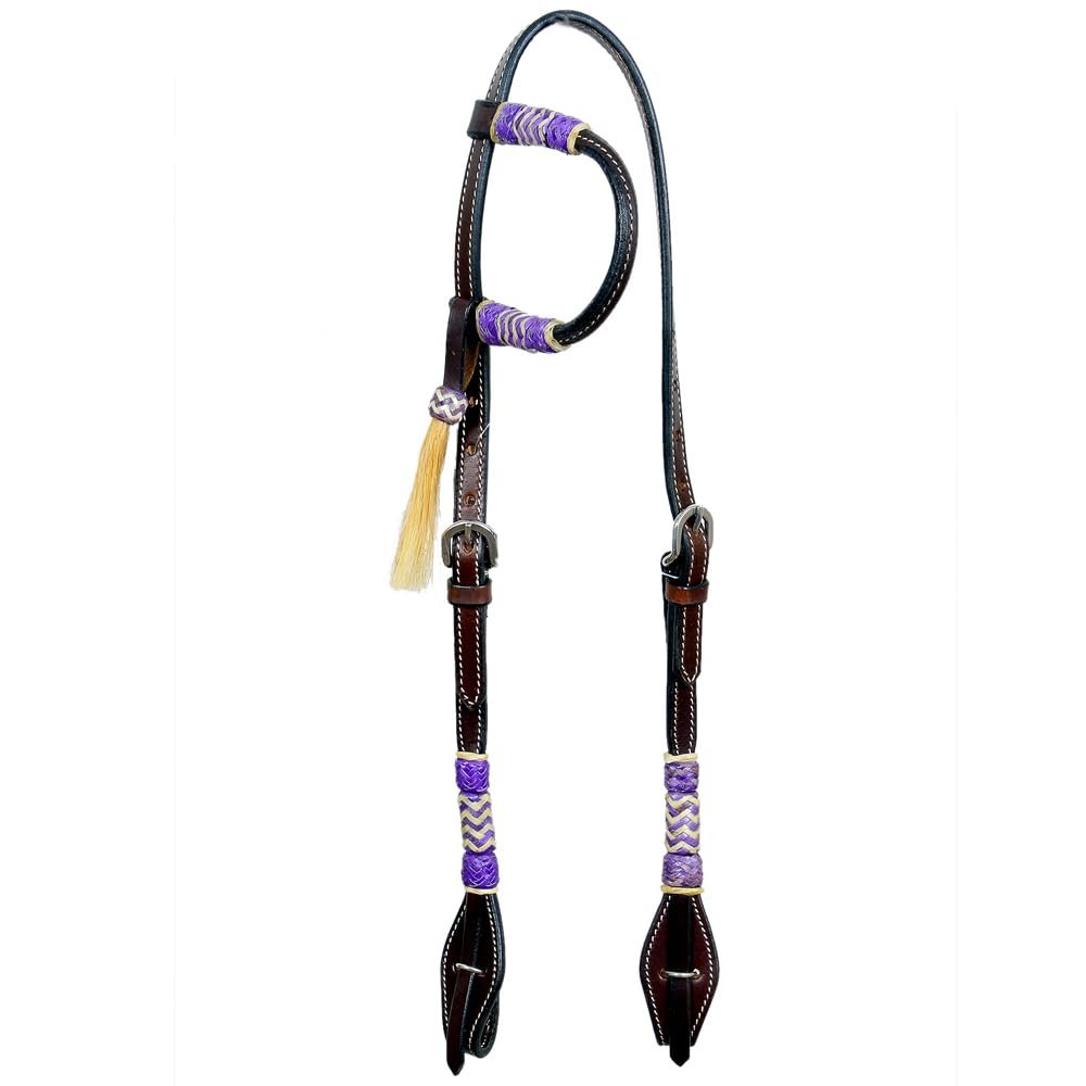 BAR H EQUINE Western Horse Genuine Leather Raw Hide One Ear Headstall Dark Brown