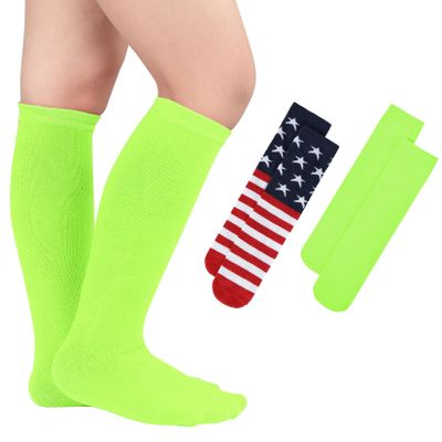 Century Star Toddler Soccer Socks for Girls Boys Baseball Socks Youth Softball Sock Kids Breathable Athletic Socks for Sports 2 Pair American Flag & Fluorescent Green 1-3 Years