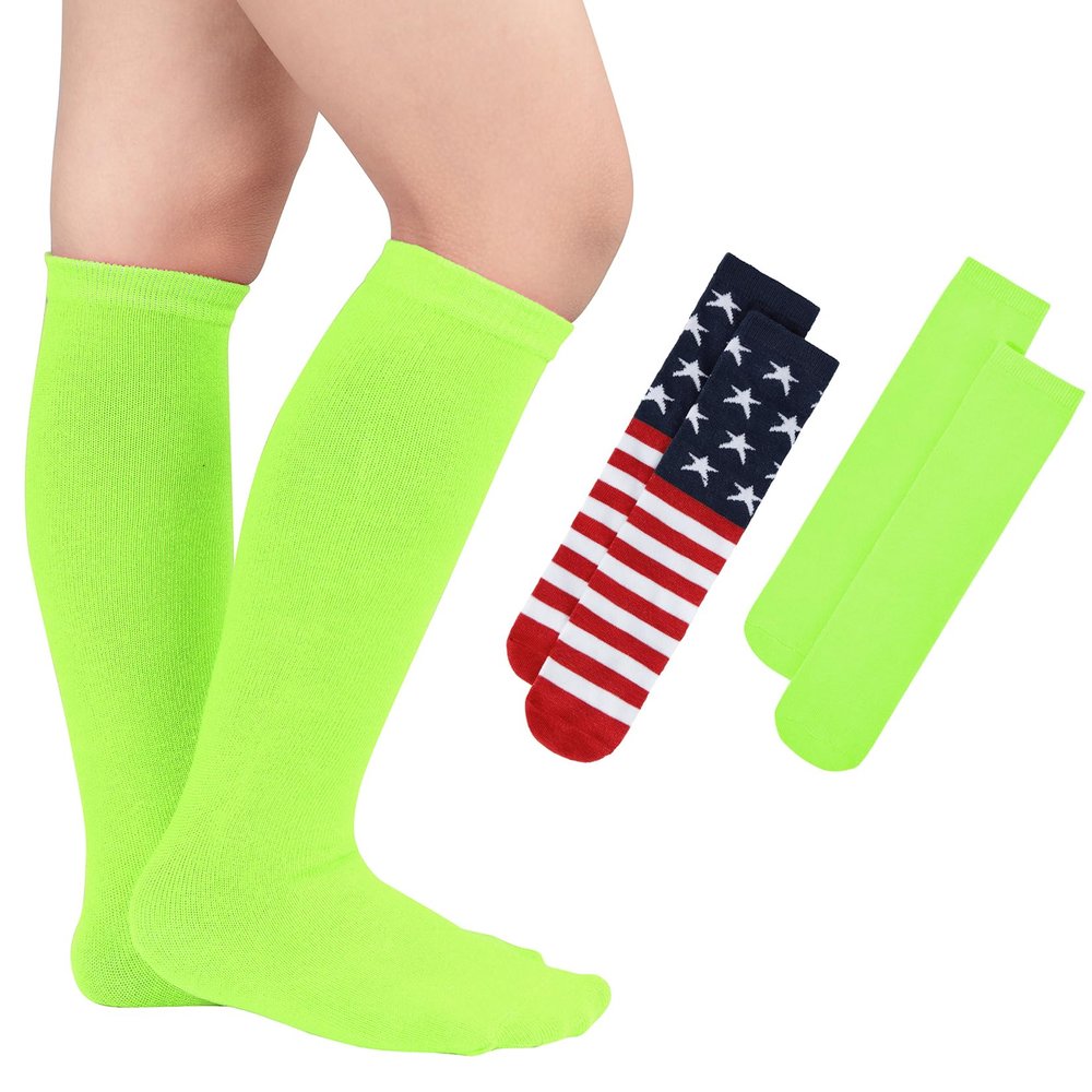 Century Star Toddler Soccer Socks for Girls Boys Baseball Socks Youth Softball Sock Kids Breathable Athletic Socks for Sports 2 Pair American Flag & Fluorescent Green 1-3 Years